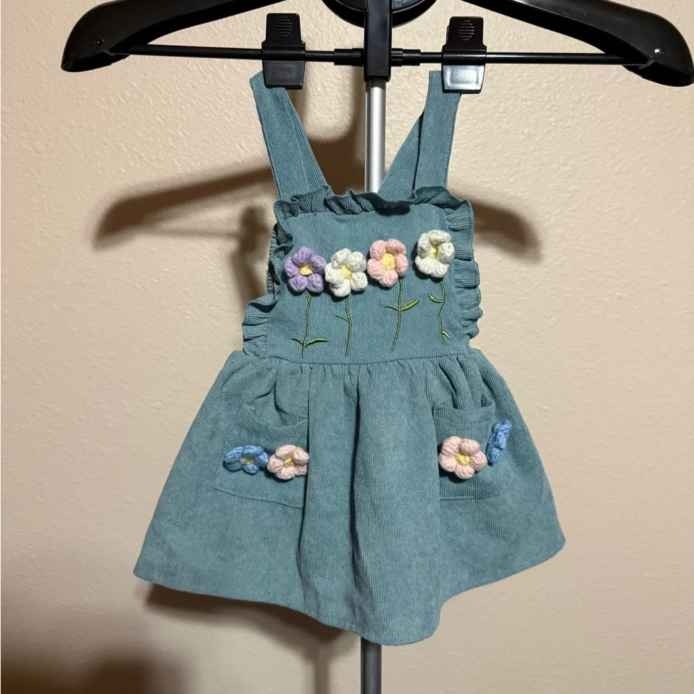SHEIN Kids Teal Dress with Pastel‎ Floral Accents